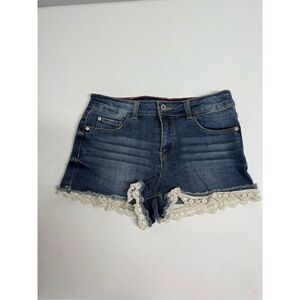 Creeks Girls Boho Lace Crochet Trim Dark Blue Denim Jean Shorts Size 12 * Notes